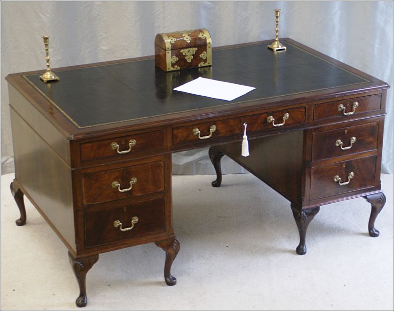 2051 Antique Mahogany Pedestal Desk Chippendale Style (6)
